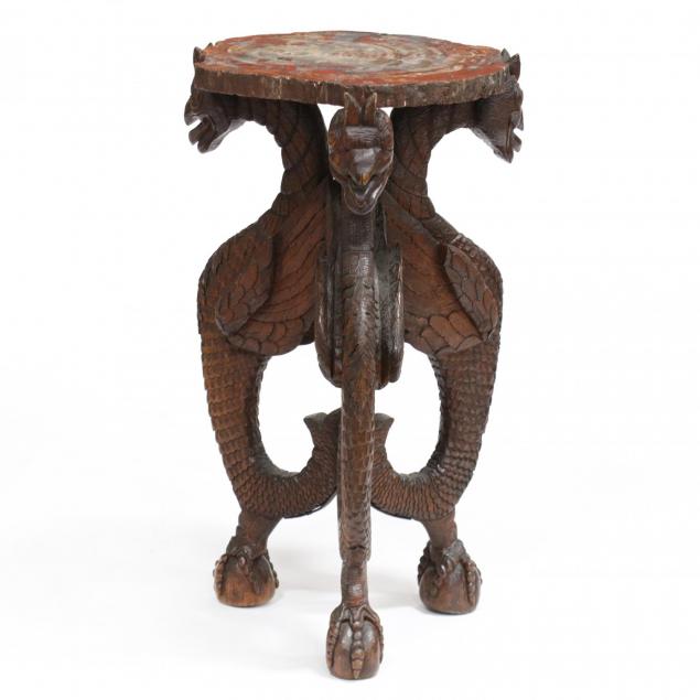 carved-dragon-form-stand-with-petrified-wood-top