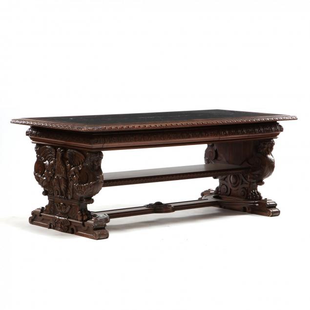 english-renaissance-revival-marble-top-library-table