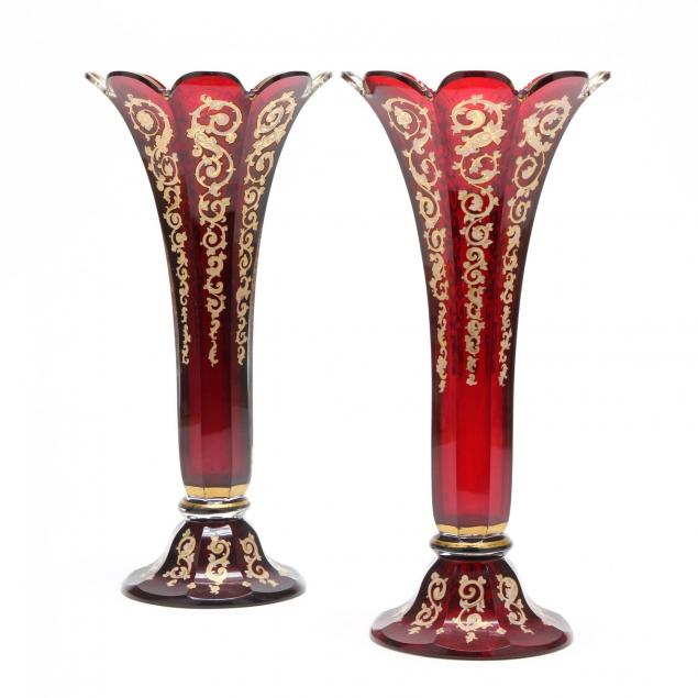 pair-of-bohemian-ruby-glass-trumpet-vases