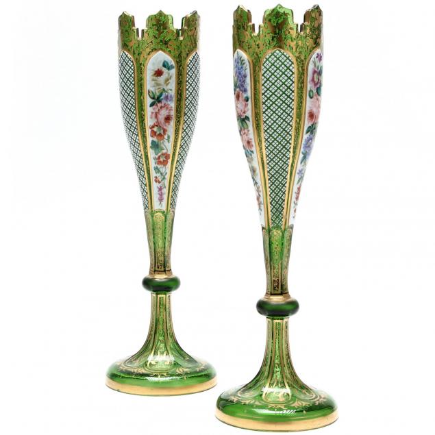 moser-fine-pair-of-enameled-trumpet-vases