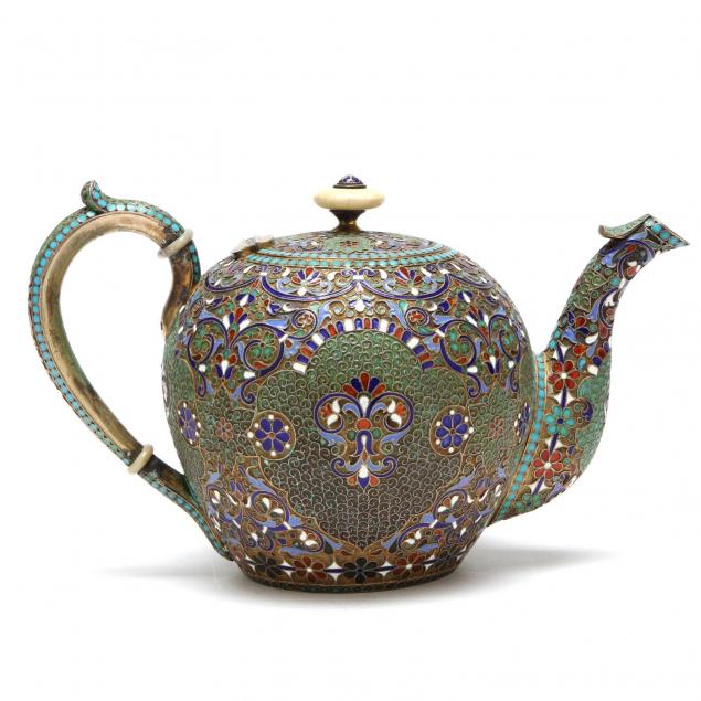 russian-silver-gilt-and-cloisonne-enamel-teapot