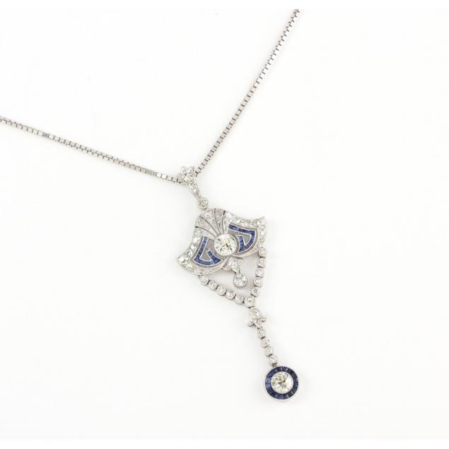 art-deco-platinum-diamond-and-sapphire-lavalier-with-14kt-gold-chain
