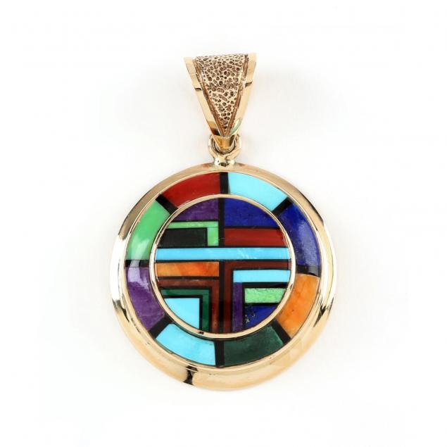 southwest-14kt-inlaid-pendant-signed