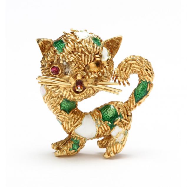 18kt-enamel-and-gem-set-cat-brooch-italian