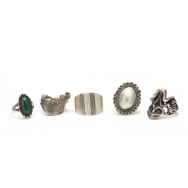 five-modernist-sterling-silver-rings