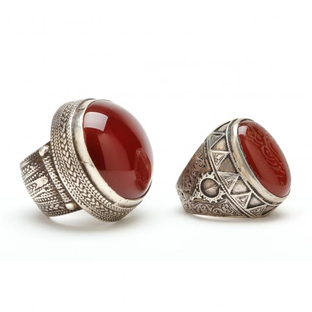 two-southeast-asian-silver-and-carnelian-rings