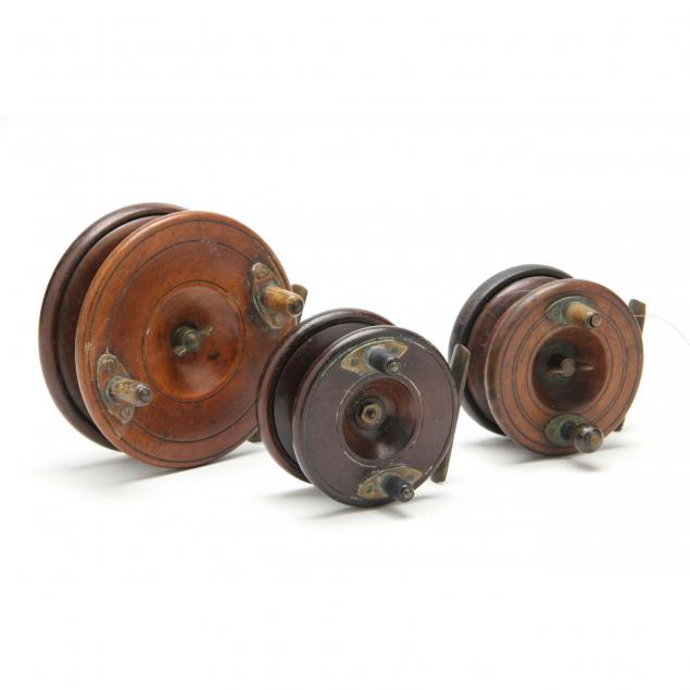 three-antique-wooden-spinning-reels