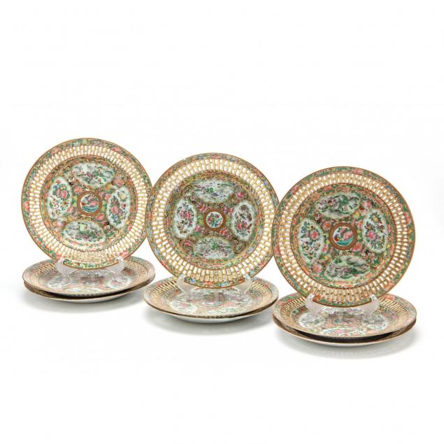 set-of-nine-unusual-rose-medallion-plates