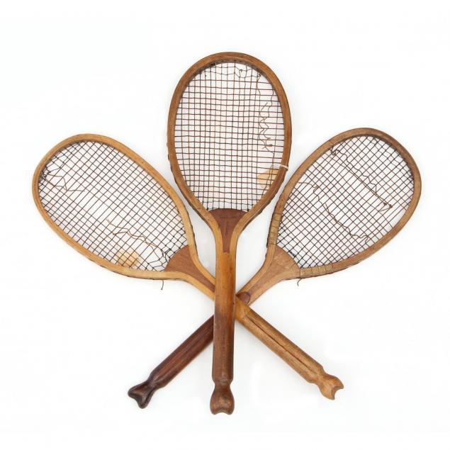 three-antique-fishtail-tennis-rackets