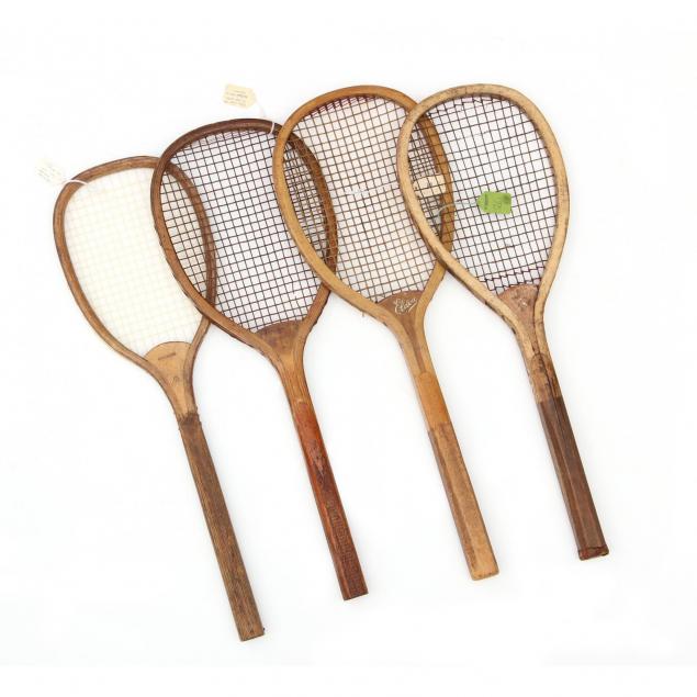 four-antique-transitional-flat-top-tennis-rackets