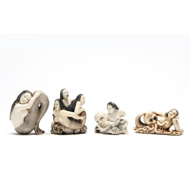 group-of-four-japanese-mermaid-netsuke