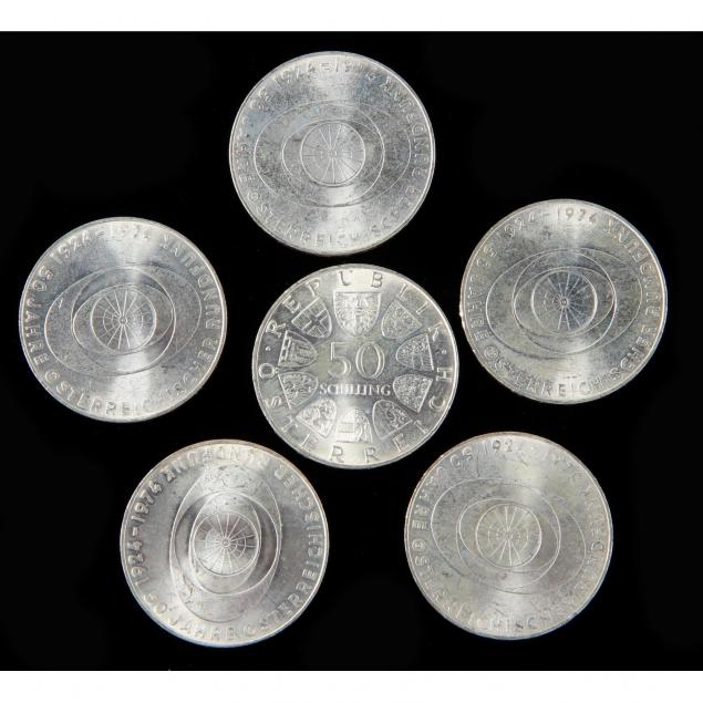 austria-six-1974-50-schilling-silver-coins