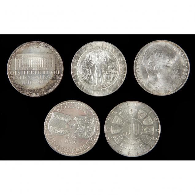 austria-five-mixed-50-schilling-silver-coins