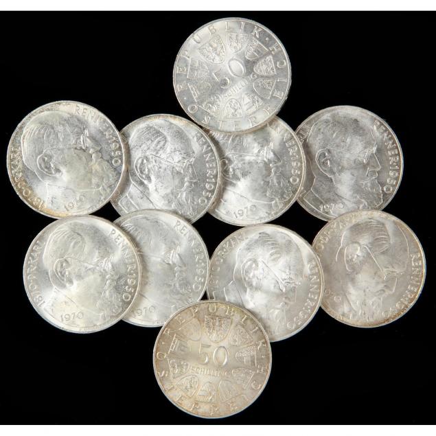 austria-ten-1970-50-schilling-silver-coins