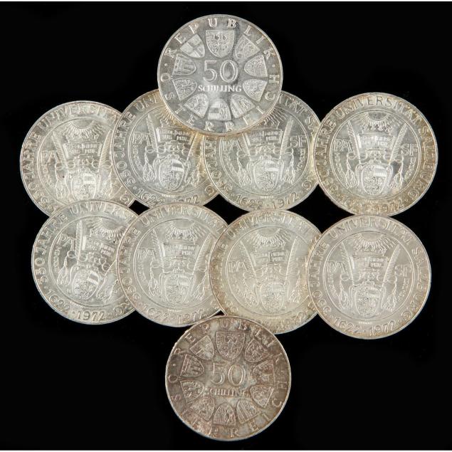 austria-ten-1972-50-schilling-silver-coins