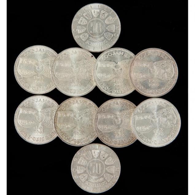 austria-ten-1963-50-schilling-silver-coins