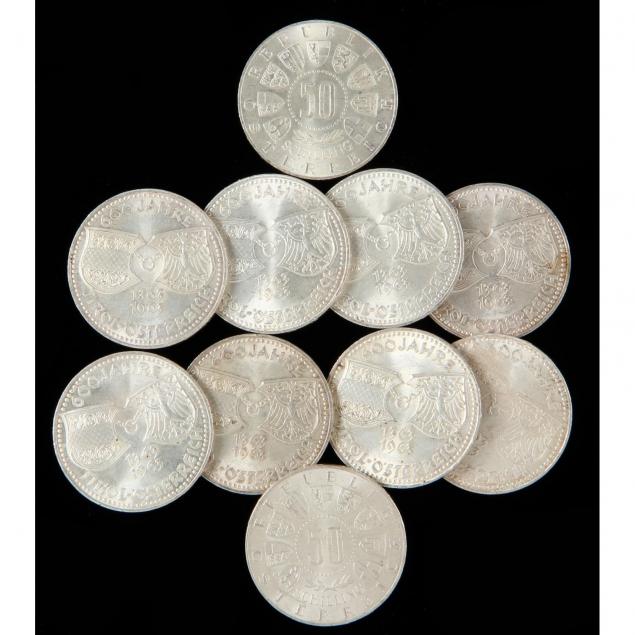 austria-ten-1963-50-schilling-silver-coins