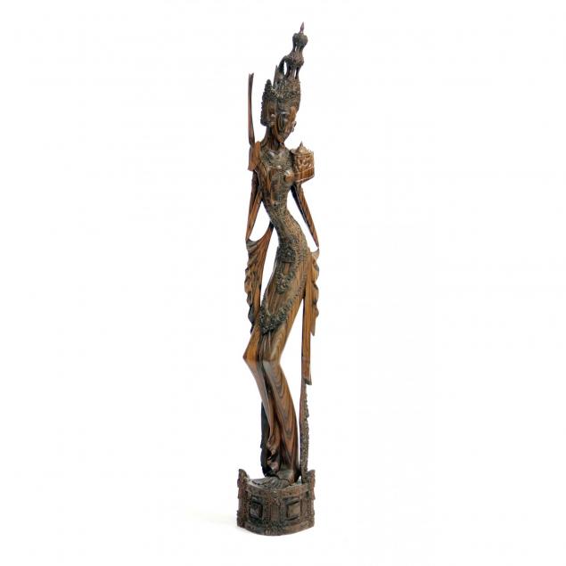 thai-ornately-carved-wooden-female-sculpture