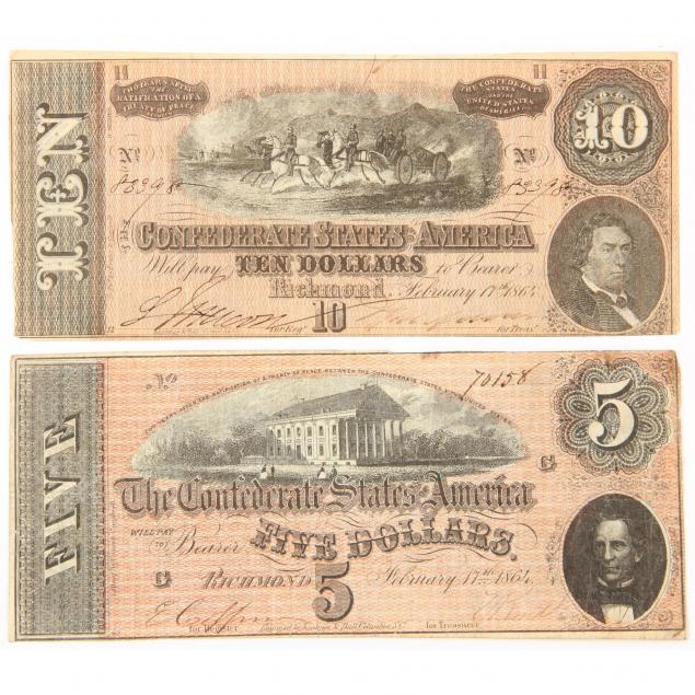 two-confederate-notes-10-t-68-and-5-t-69-richmond-february-17-1864