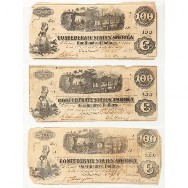 three-confederate-100-notes-t-40-1862