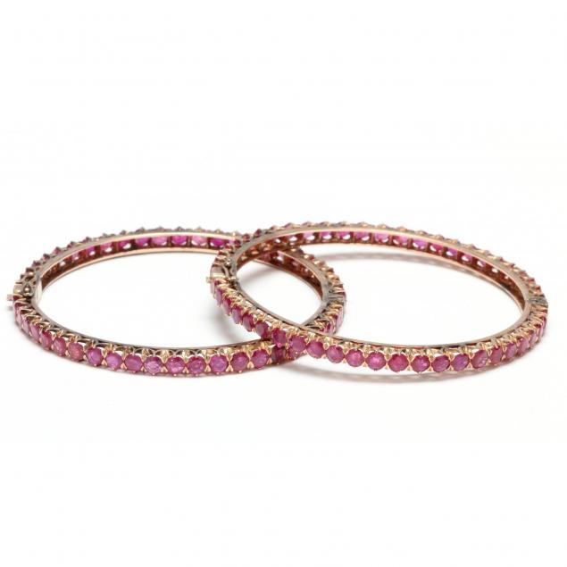 pair-of-mogul-14kt-rose-gold-and-ruby-bracelets