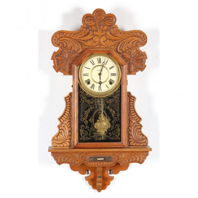 ingraham-oak-kitchen-clock-on-shelf