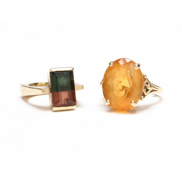 two-14kt-gold-and-gem-set-rings