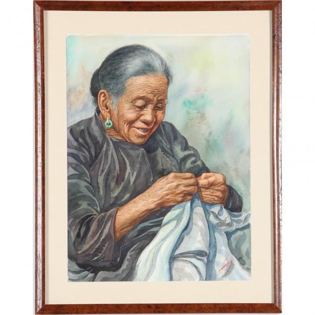 kam-cheong-ling-chinese-1911-1991-woman-sewing