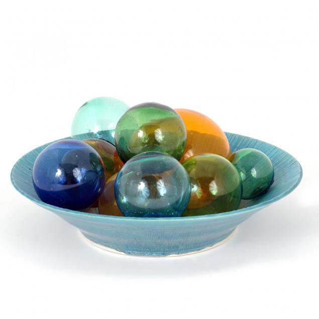 modernist-pottery-center-bowl-and-glass-orbs