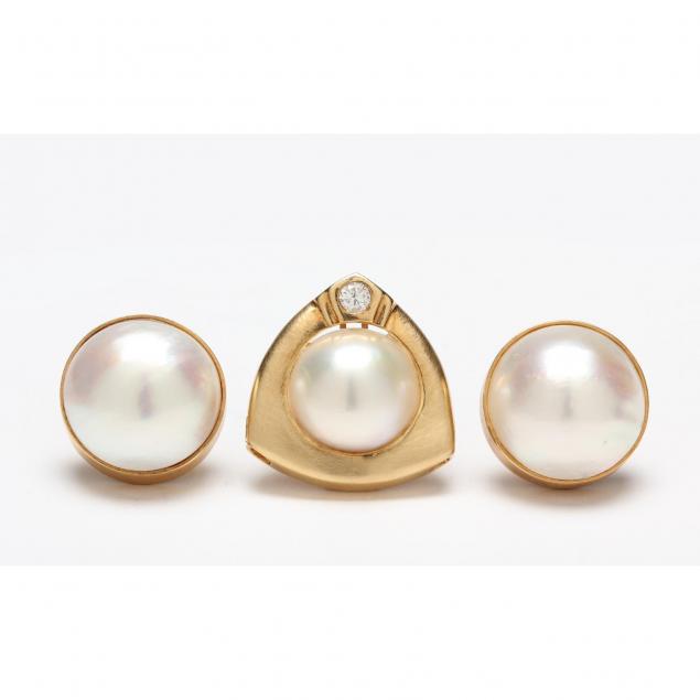 18kt-mabe-pearl-earrings-by-jewelsmith-and-a-14kt-mabe-pearl-and-diamond-slide