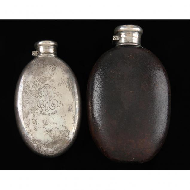 two-antique-tiffany-co-sterling-silver-flasks