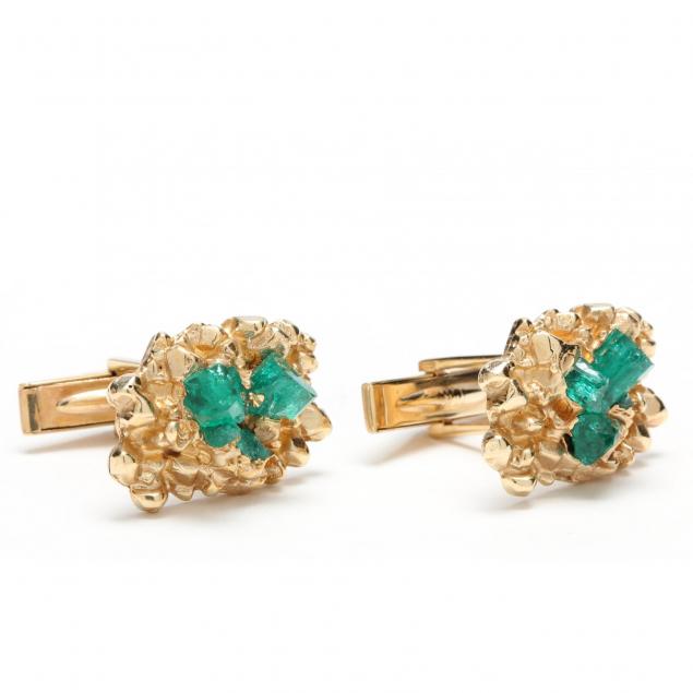 pair-of-14kt-gold-and-emerald-cuff-links-charles-hopkins