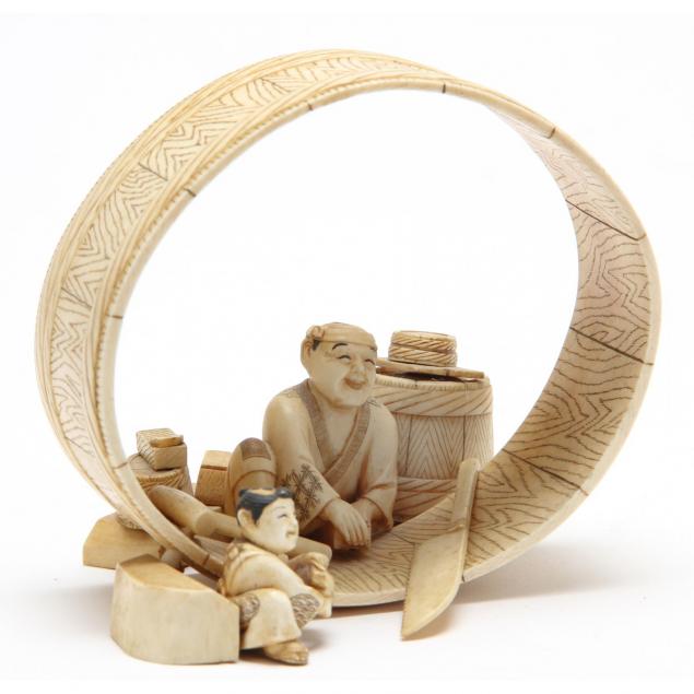 japanese-ivory-okimono-of-a-barrel-maker