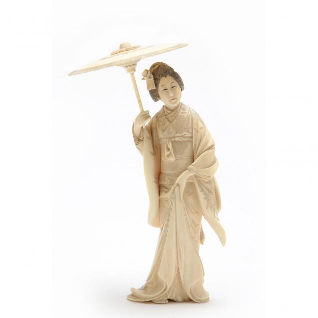 japanese-ivory-okimono-of-geisha-carrying-an-umbrella