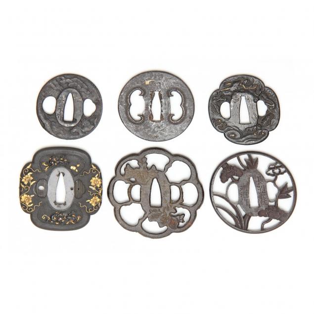 group-of-six-japanese-tsuba