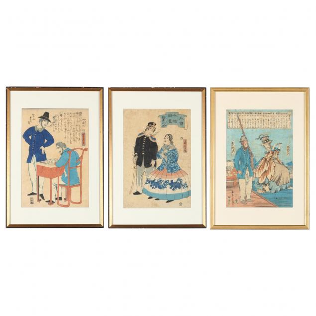 three-japanese-yokohama-e-woodblock-prints