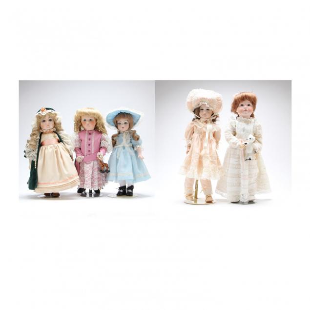 group-of-five-antique-style-porcelain-dolls