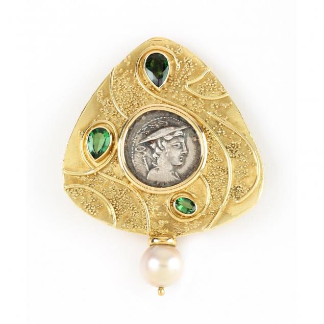 18kt-tourmaline-pearl-and-ancient-coin-brooch-elizabeth-gage