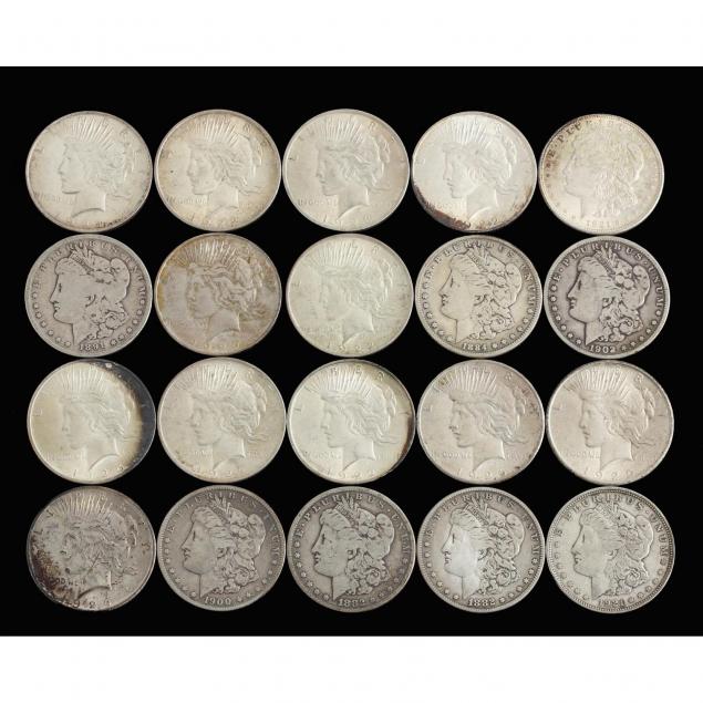 mixed-roll-of-20-circulated-morgan-and-peace-dollars