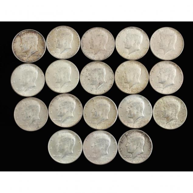 partial-roll-of-eighteen-1964-90-silver-kennedy-half-dollars