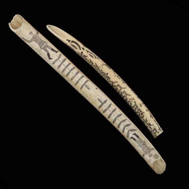 two-inuit-scrimshaw-walrus-ivory-cribbage-boards