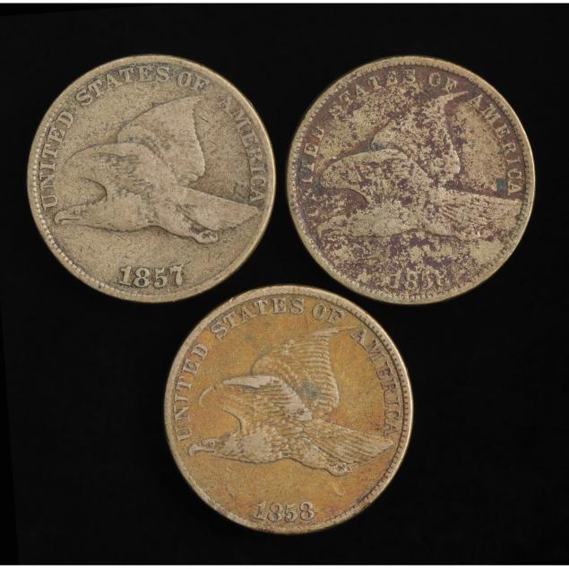 three-different-circulated-flying-eagle-cents
