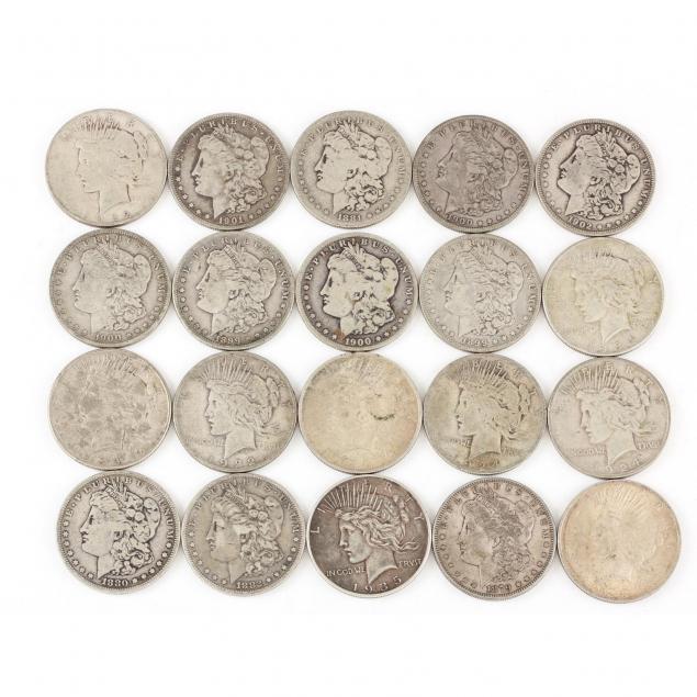 mixed-roll-of-20-circulated-morgan-and-peace-silver-dollars