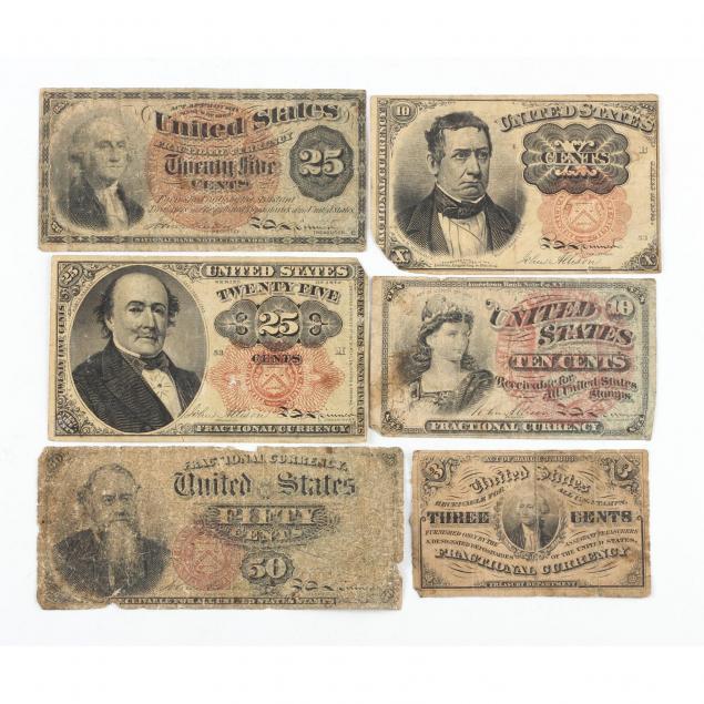 six-fractional-currency-notes-1860s-1870s