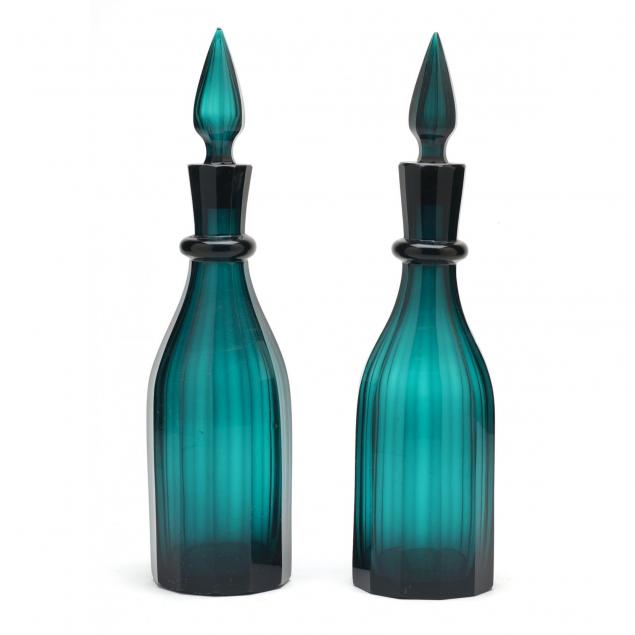 fine-pair-of-deep-emerald-cut-glass-decanters