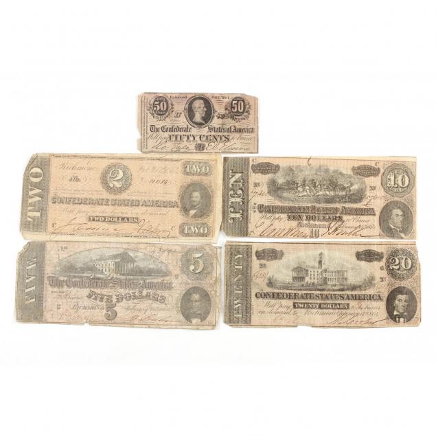denomination-set-of-five-confederate-notes