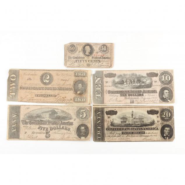 denomination-set-of-five-confederate-notes