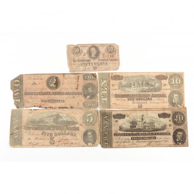 denomination-set-of-five-confederate-notes