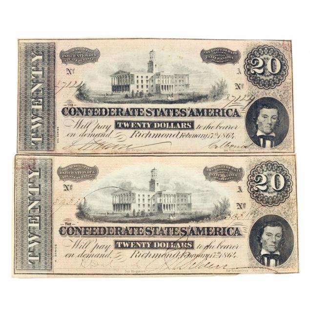 two-1864-confederate-20-notes