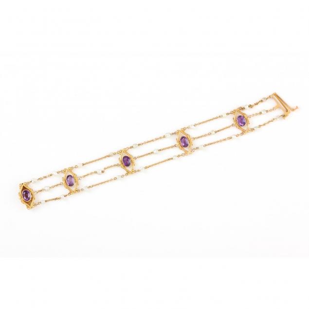 victorian-14kt-gold-amethyst-and-pearl-bracelet